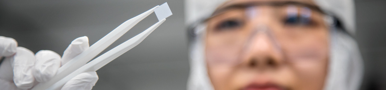 Researcher holding up a chip