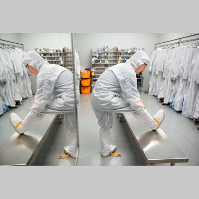 Gowning up to enter the Cleanroom