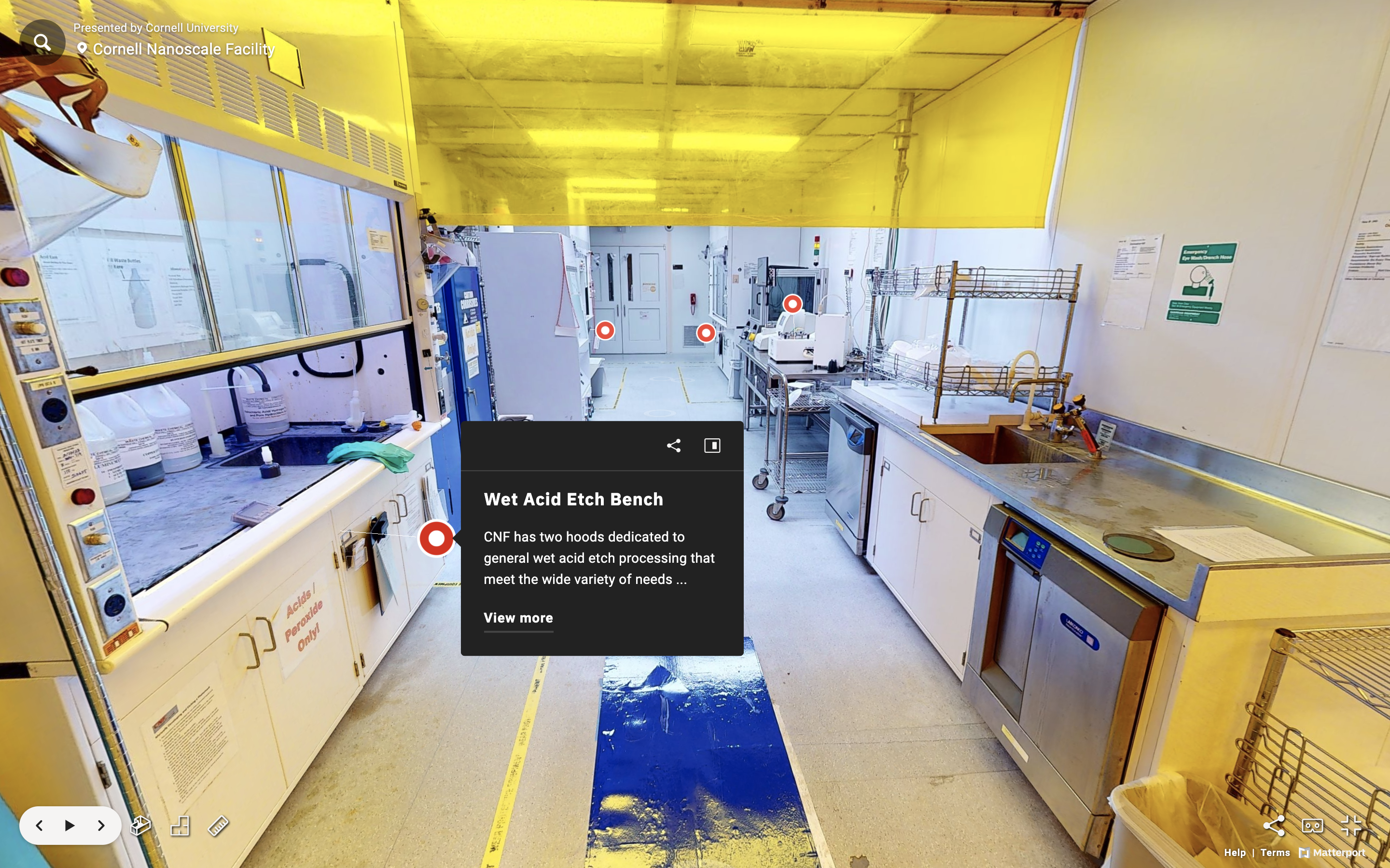 First person Cleanroom viewing with Wet Acid Etch Bench annotation