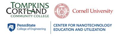 Logos for TC3, PennState Center for Nanotechnology and Utilization, and Cornell University