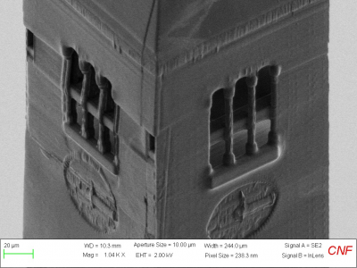 SEM Image of the face of the 3D Nano McGraw Clock Tower